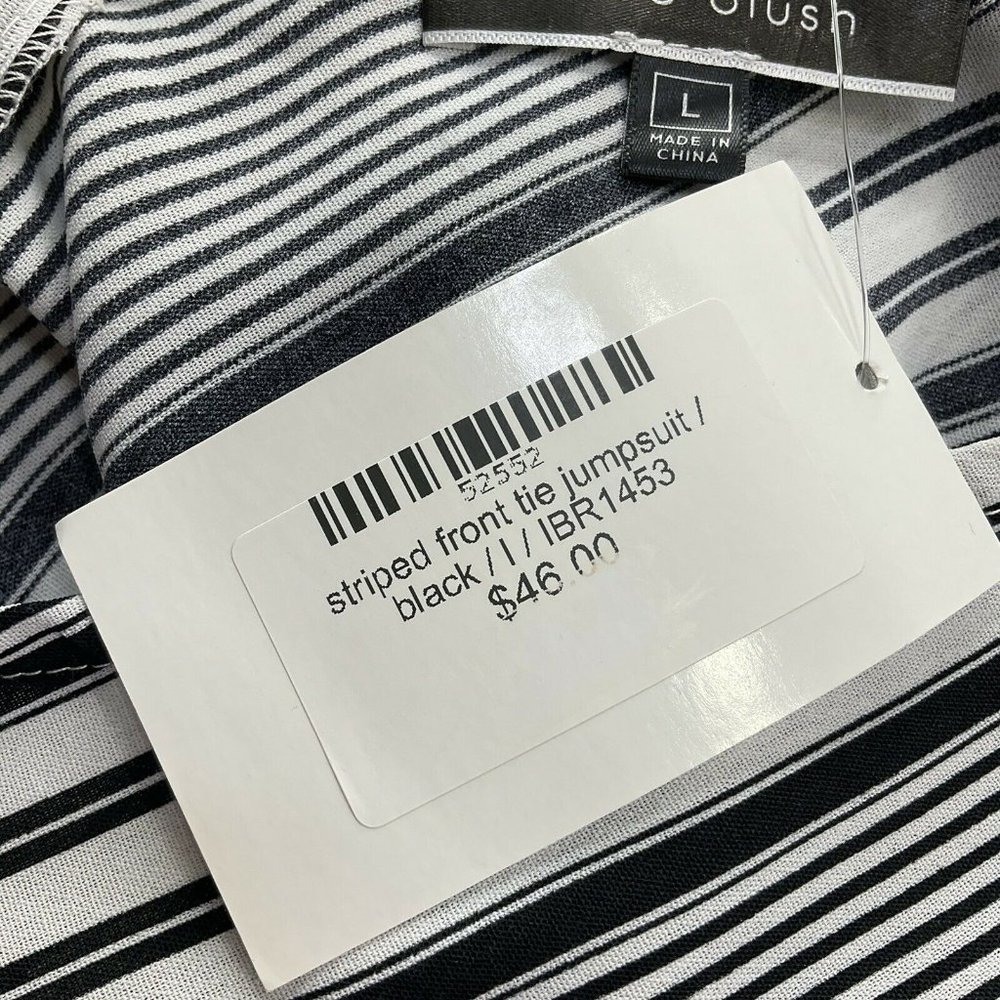 Blue Blush Jumpsuit Womens Size L Black Striped Front Tie Wide Leg Crop Nwt $46 - Picture 5 of 12